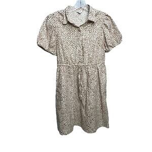 J. Crew Short Sleeve Collared Mini Dress Ivory Tan Leopard BT113 Size 4
